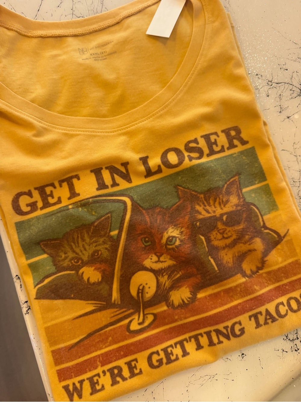 GET IN LOSER Cat Graphic Tee - Yellow cotton slim fit No Boundaries XXL fitted